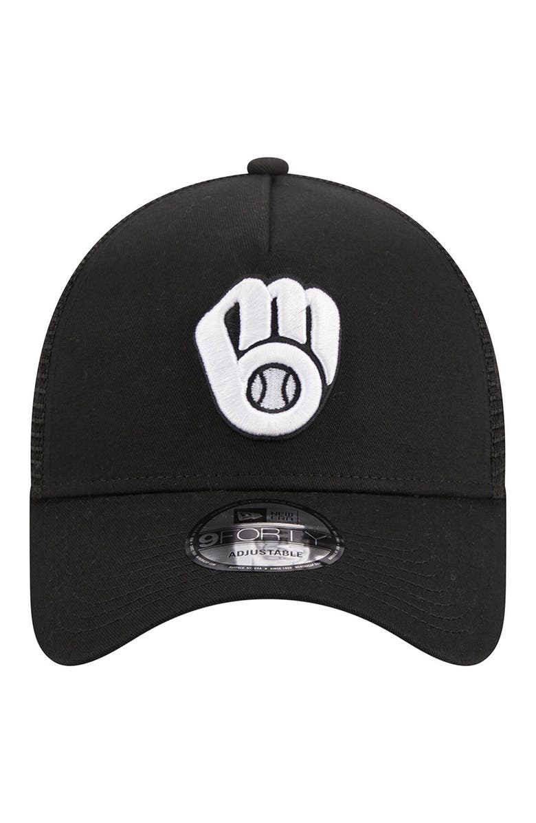 New Era Men's New Era Black Milwaukee Brewers A-Frame 9FORTY Trucker Adjustable Hat, Alternate, color, 