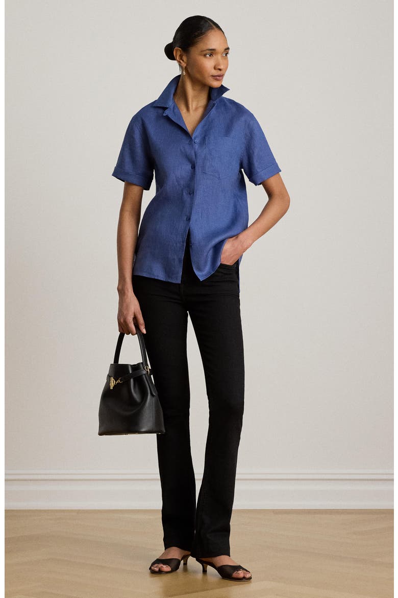 Tissue Linen Button-Up Camp Shirt, Alternate, color, INKY PURPLE