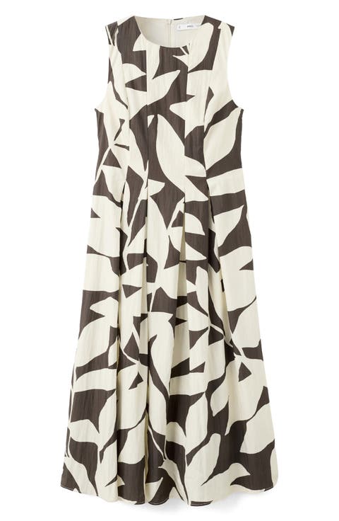 Print Sleeveless Flare Midi Dress