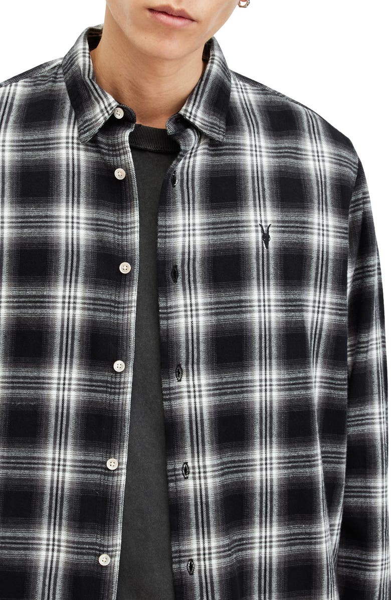AllSaints Dury Check Cotton Flannel Button-Up Shirt, Alternate, color,