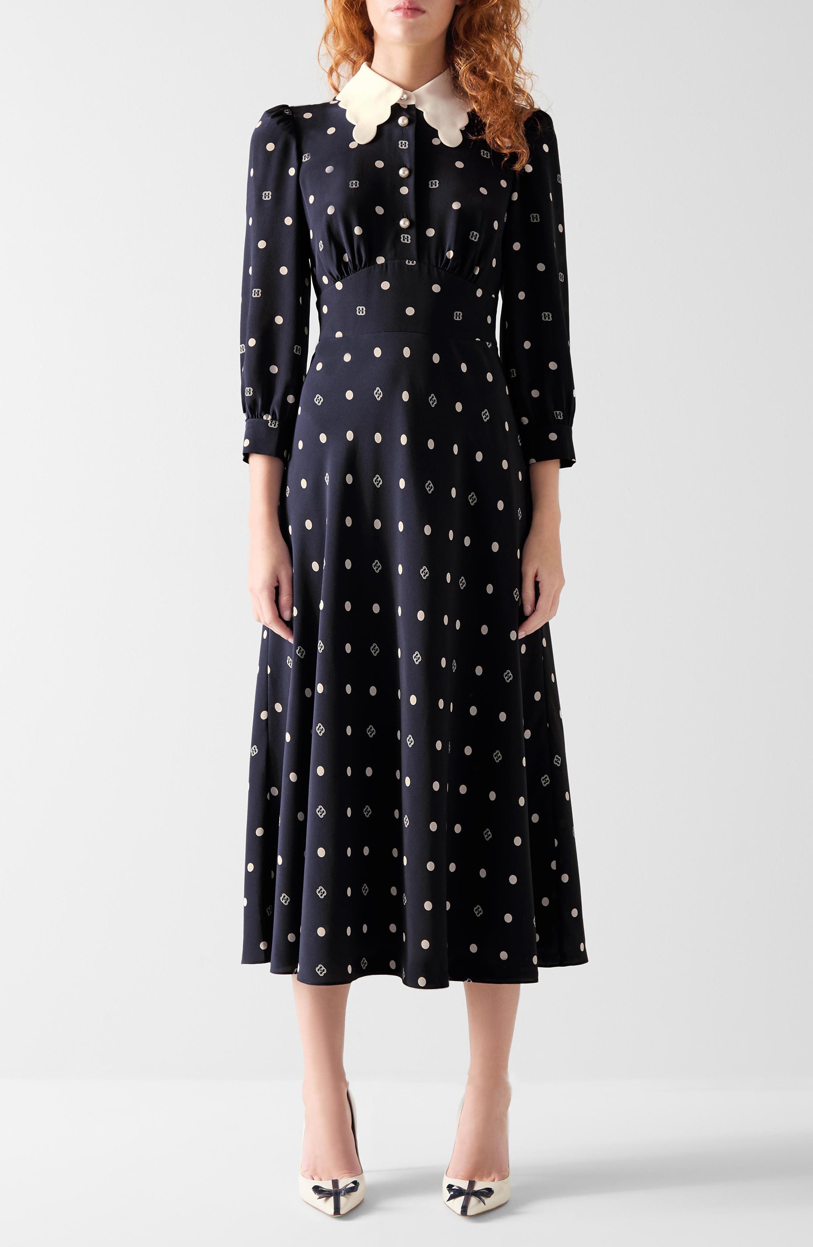 LK Bennett Enya Contrast Long Sleeve Silk Maxi Dress