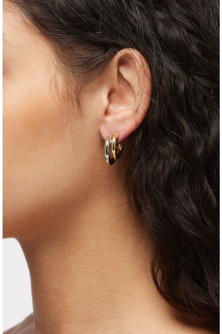 Two-Tone Double Hoop Earrings, Alternate, color, GOLD