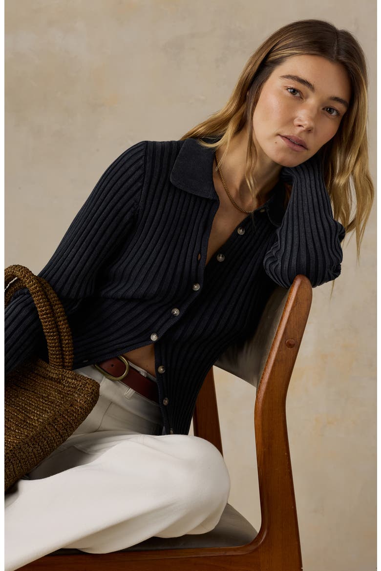 Sunwashed Ribbed Organic Cotton Cardigan, Alternate, color, BLACK
