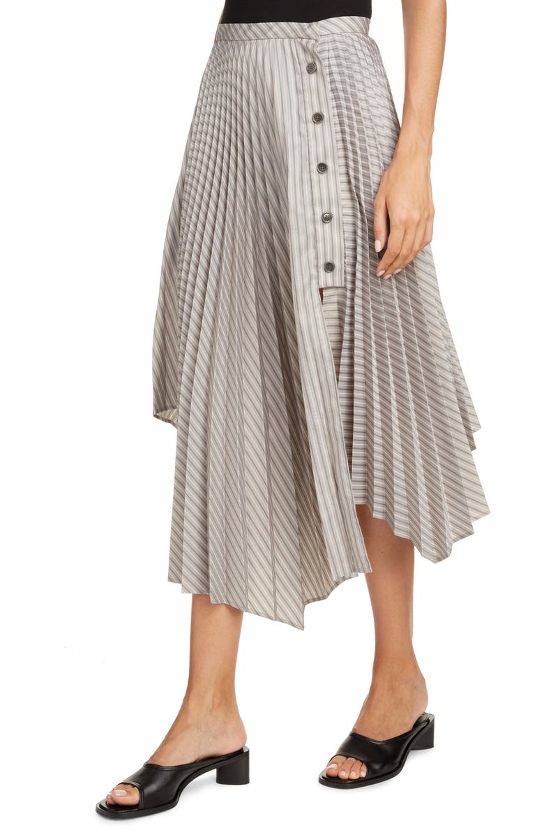 Acne Studios Ilia Asymmetrical Pleated Pinstripe Midi Skirt, Alternate, color, 