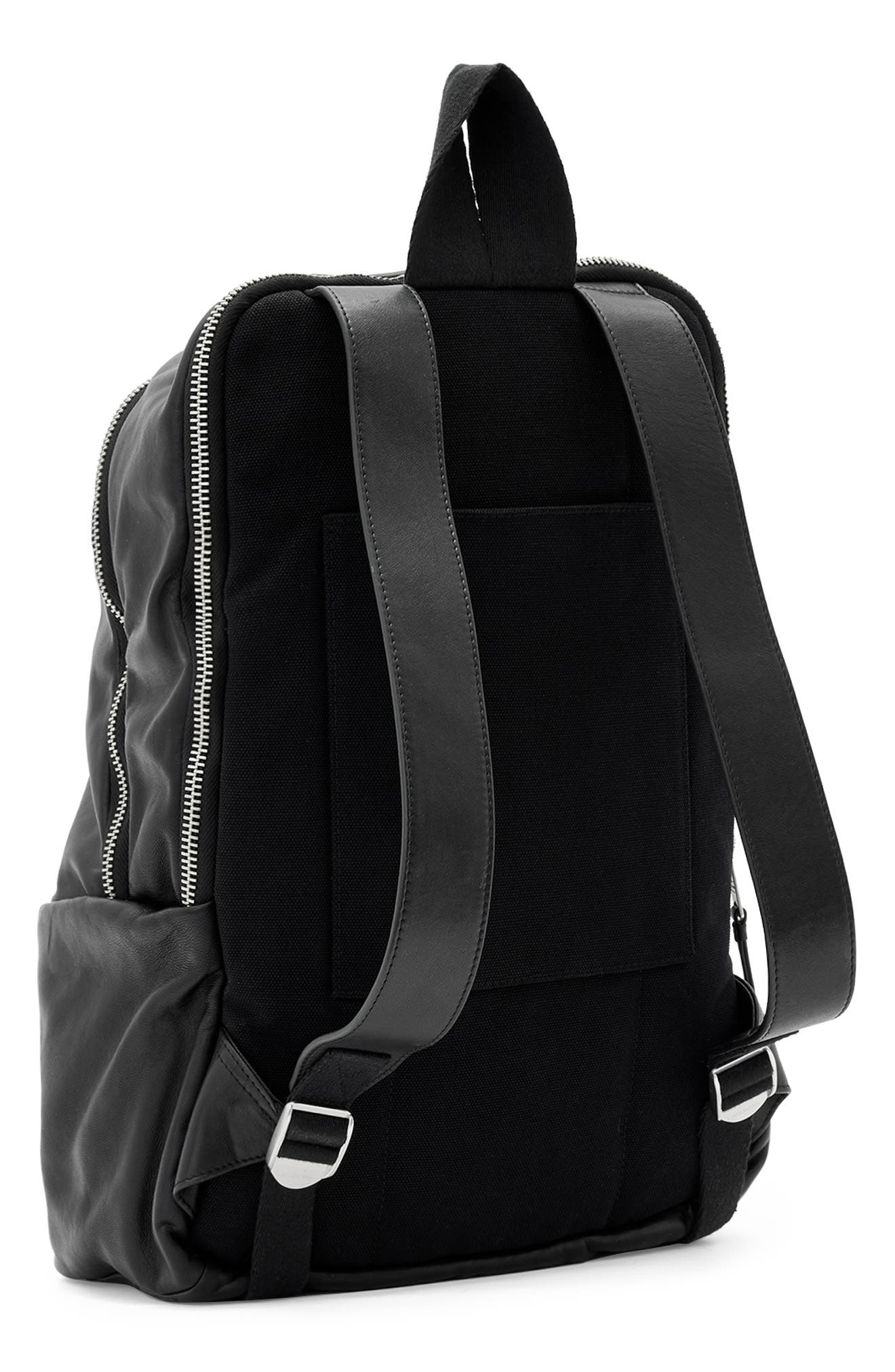 AllSaints Finn Leather Backpack, Alternate, color, Black
