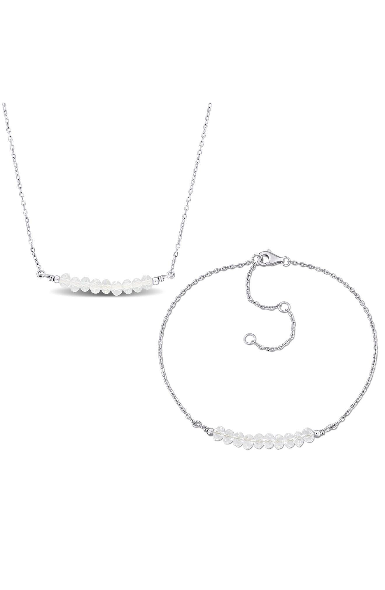 DELMAR White Topaz Beaded Necklace & Bracelet Set