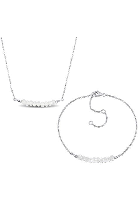 White Topaz Beaded Necklace & Bracelet Set