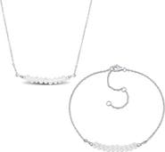 DELMAR White Topaz Beaded Necklace & Bracelet Set