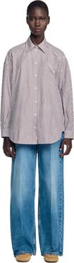 SANDRO Oversized striped rhinestone shirt