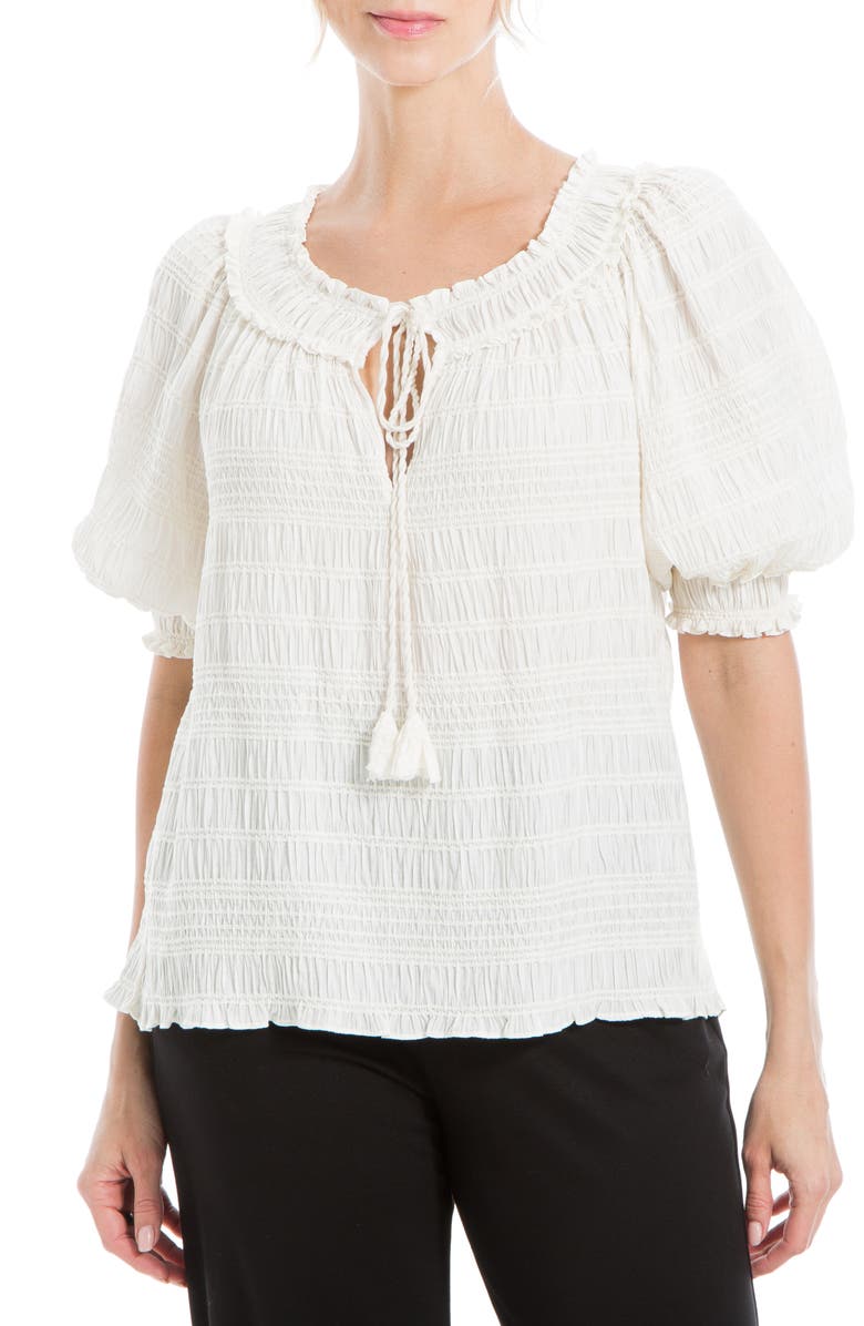 MAX STUDIO Chennel Tassel Elbow-Length Sleeve Top, Main, color, Cream
