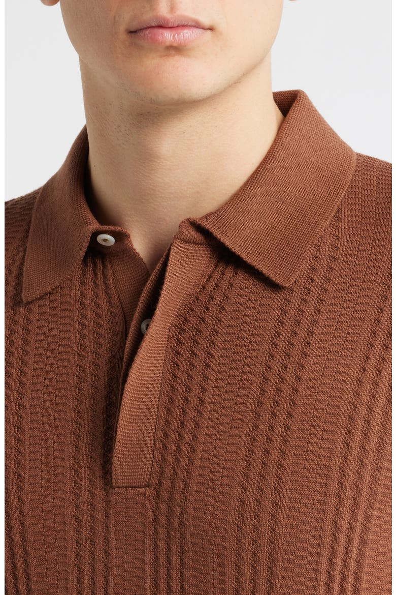 Ribbed Cotton Blend Polo Sweater, Alternate, color, LIGHT BROWN