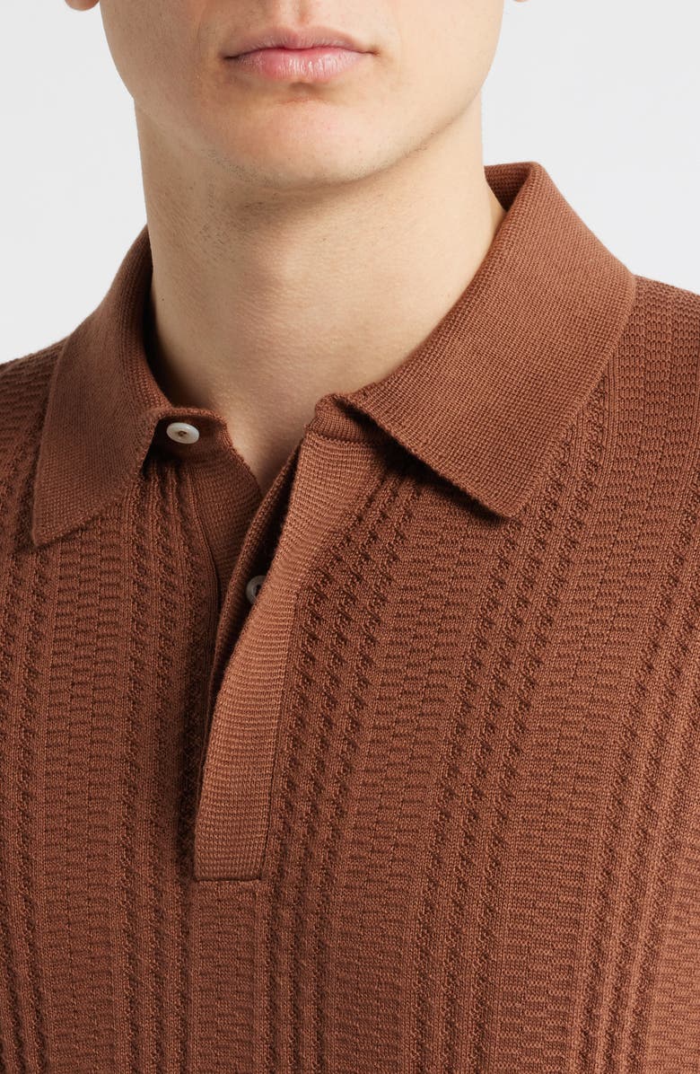 Canali Ribbed Cotton Blend Polo Sweater, Alternate, color, Light Brown