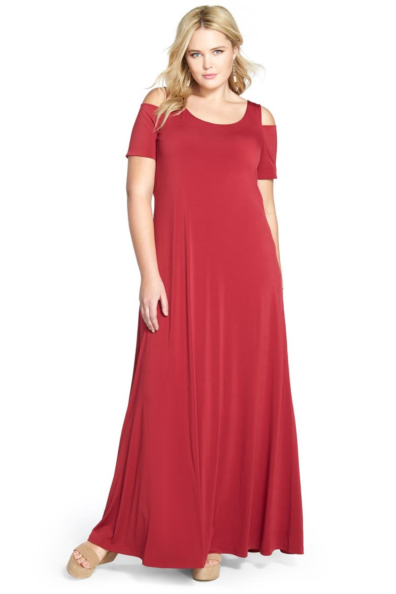 Cold Shoulder Maxi Dress, Alternate, color, TIBETAN RED