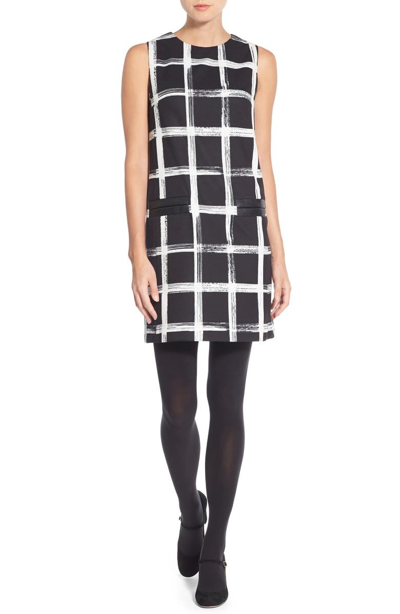 Eliza J Windowpane Print Ponte Shift Dress, Alternate, color,