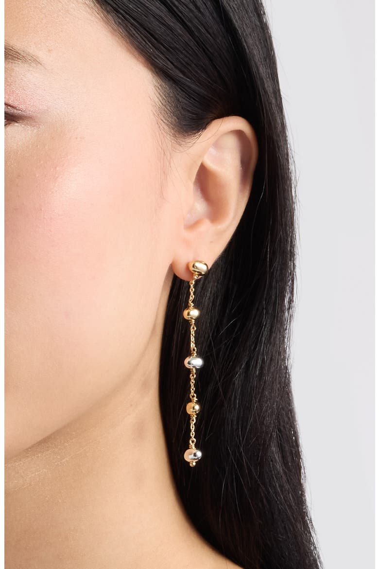 Two-Tone Bead Linear Drop Earrings, Alternate, color, GOLD- SILVER