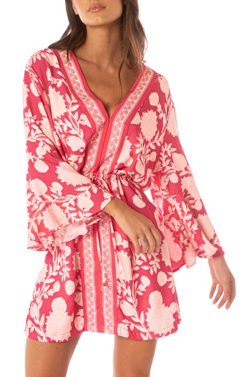 Maaji Candy Flowery Joy Long Sleeve Cover-up Mini Sundress In Pink