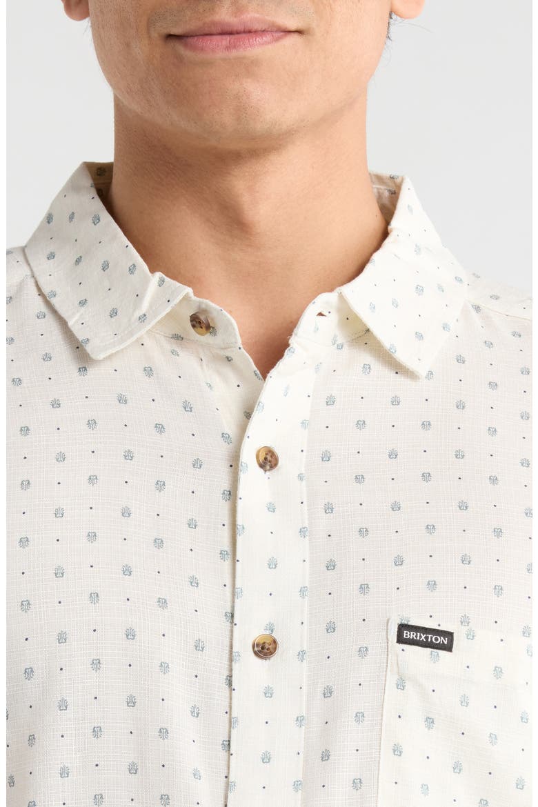 Charter Short Sleeve Slub Button-Up Shirt, Alternate, color, OFF WHITE MICRO GEO