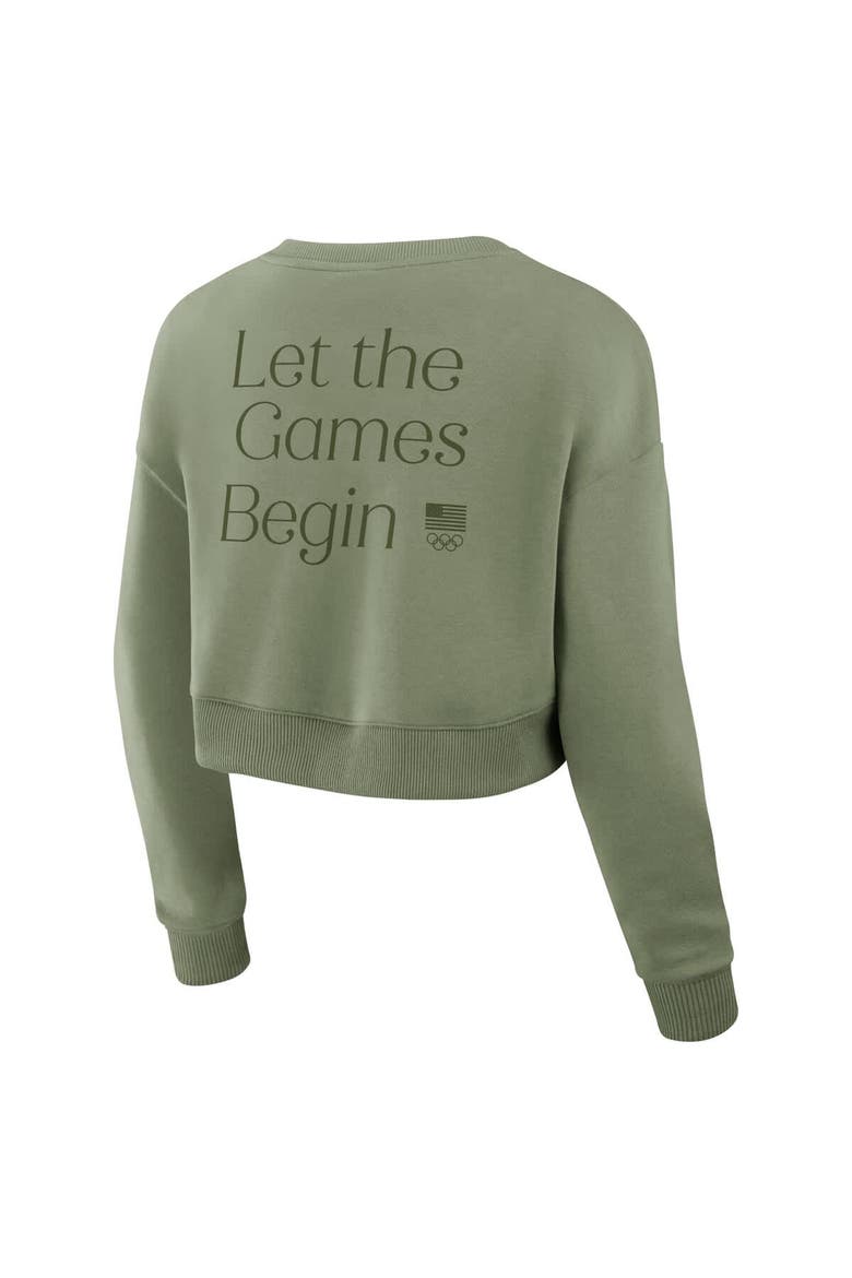 Women's Fanatics  Olive Team USA Studio Tri-Blend Cropped Pullover Sweatshirt, Alternate, color, Olive