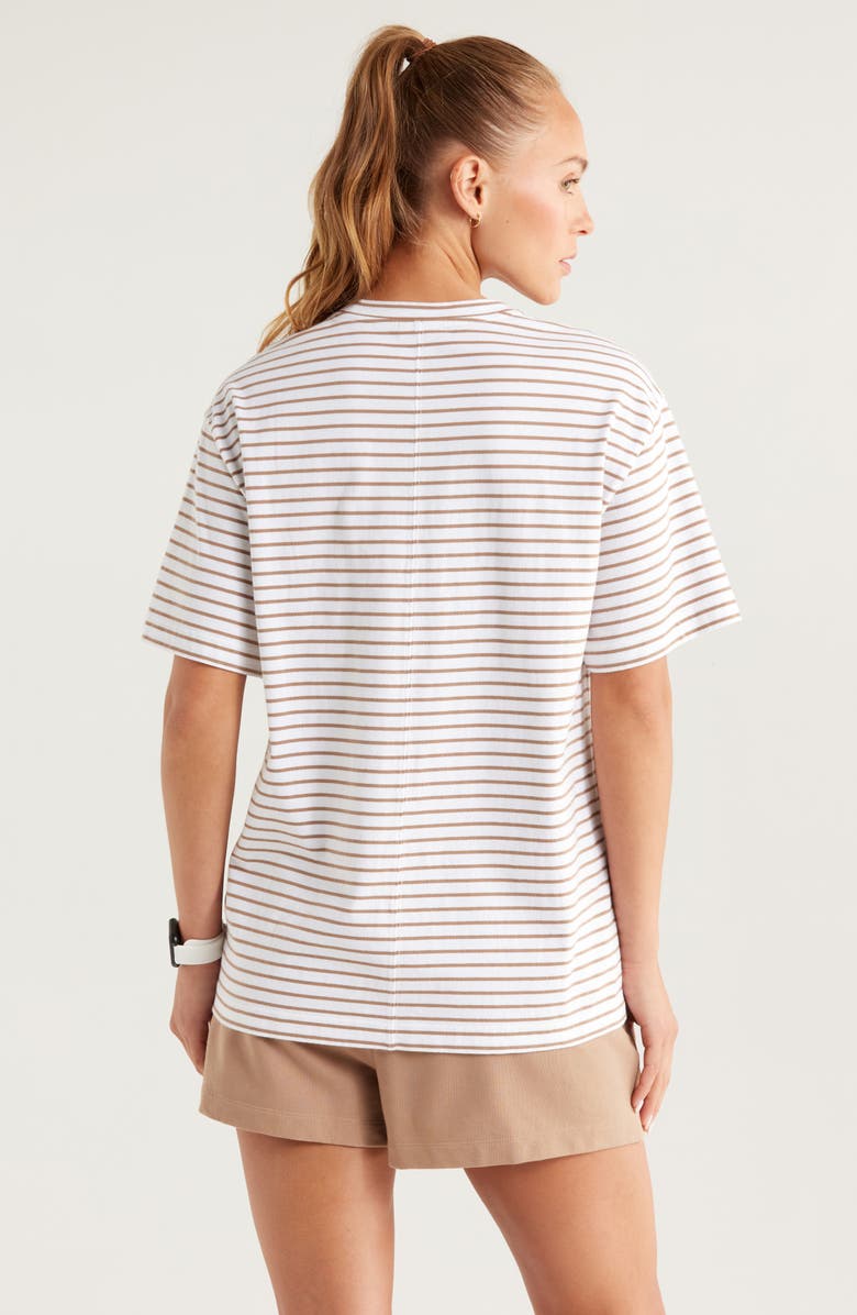 Recess Pickleball x Zella Stripe Boxy Cotton T-Shirt, Alternate, color, White- Tan Court Stripe