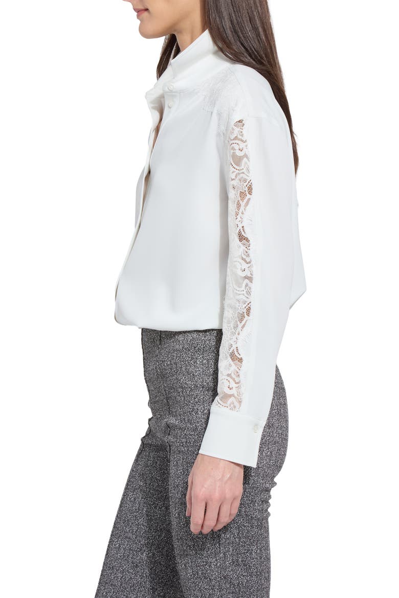 Natasha Lace Trim Button-Up Shirt, Alternate, color, ICE