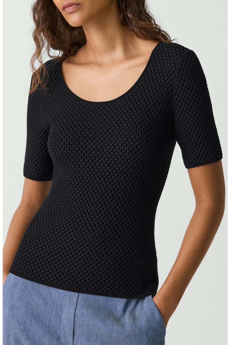 Bleecke Texture Scoop Neck T-Shirt, Main, color, BLACK