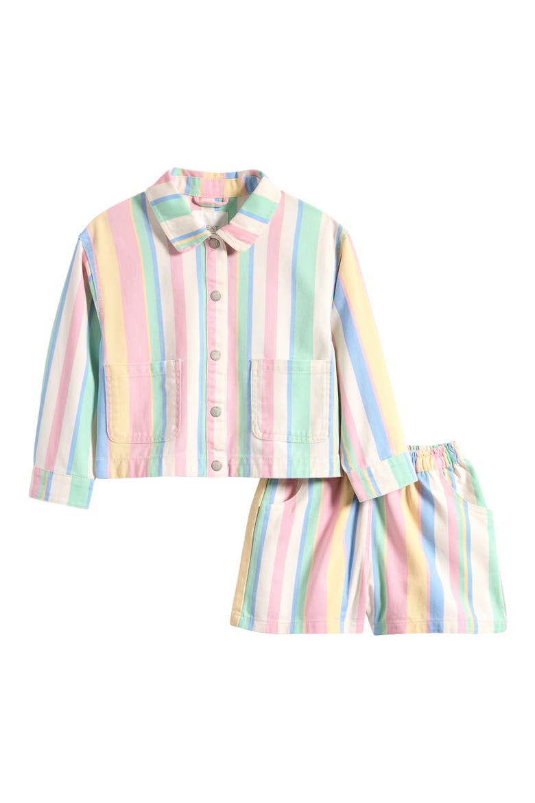Kids' Stripe Cotton Snap-Up Jacket & Shorts Set, Main, color, GREEN