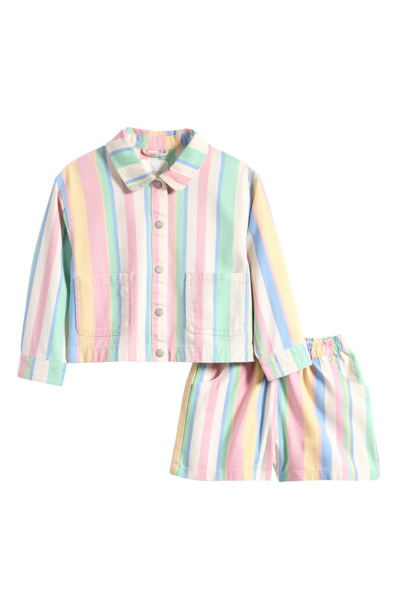 NEXT Kids' Stripe Cotton Snap-Up Jacket & Shorts Set, Main, color, Green