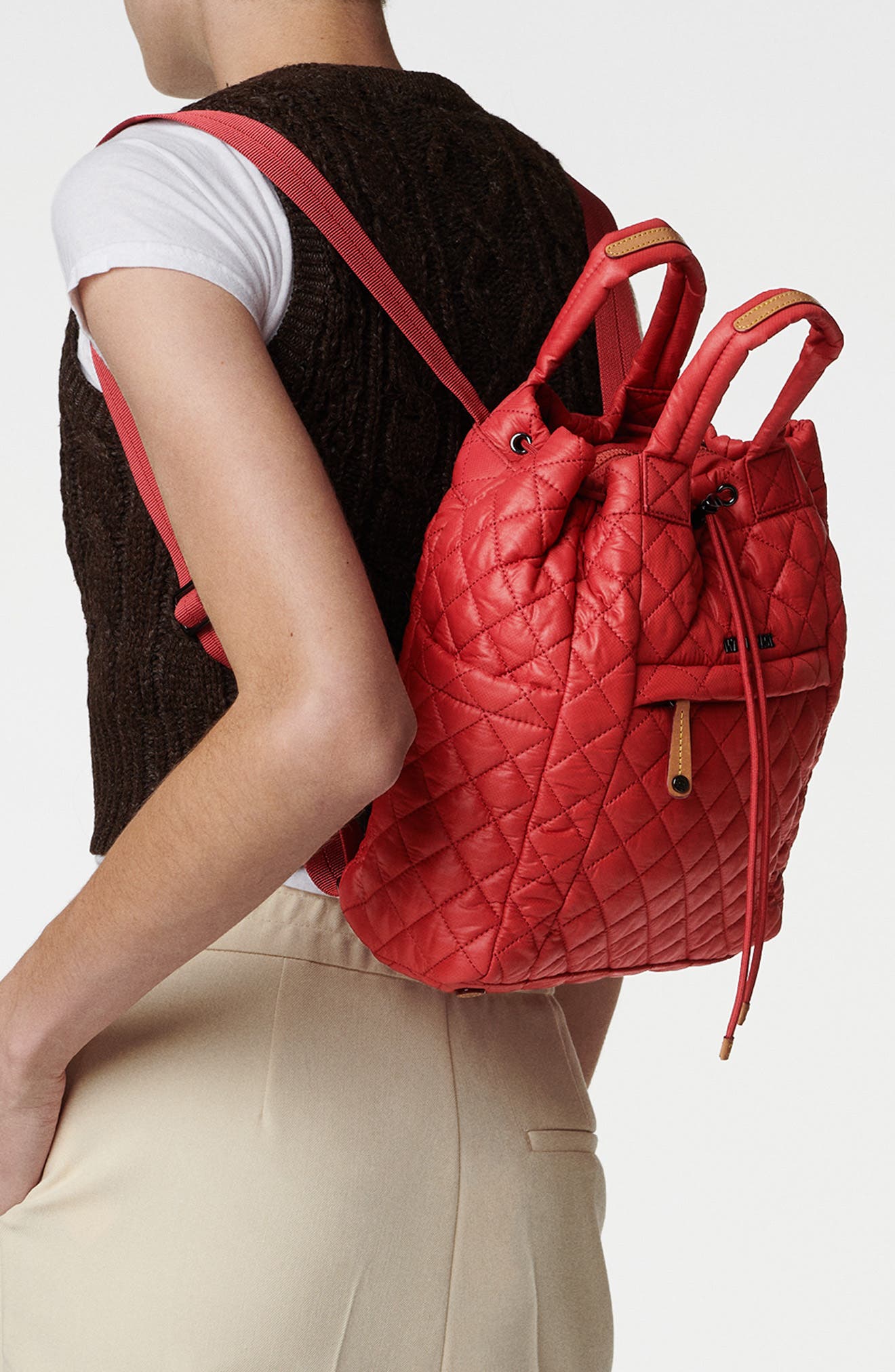 Small Metro Water Resistant Convertible Backpack, Alternate, color, RED DAHLIA
