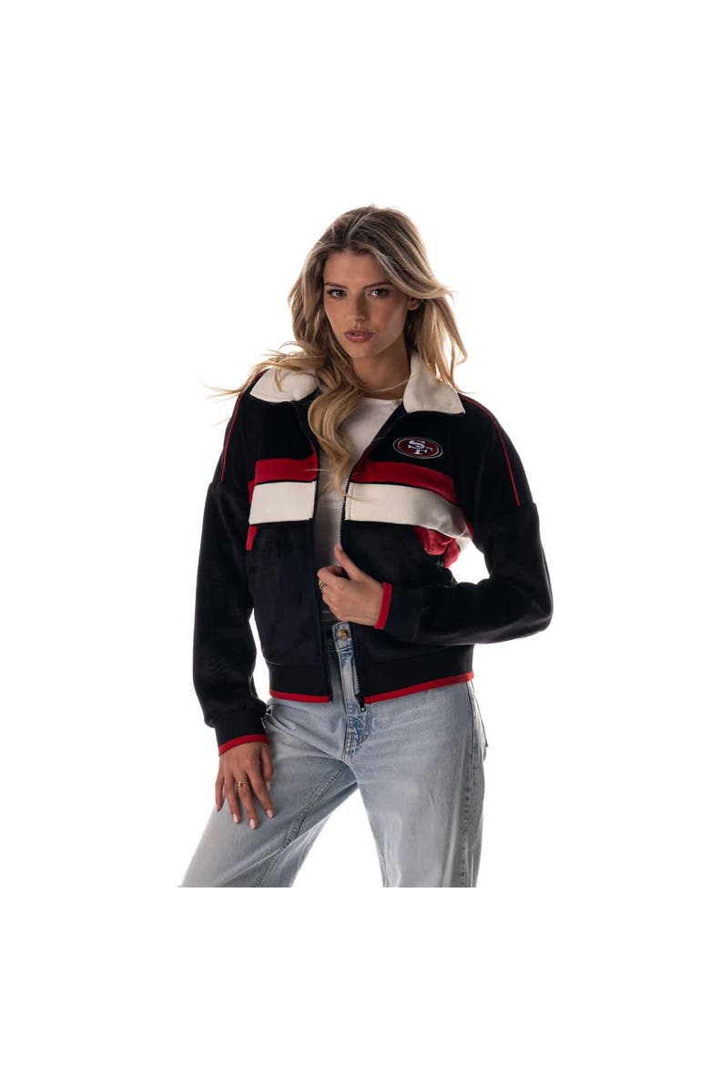 Women's The Wild Collective Black San Francisco 49ers Cropped Corduroy Full-Zip Bomber Jacket, Main, color, Black