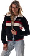 THE WILD COLLECTIVE Women's The Wild Collective Black San Francisco 49ers Cropped Corduroy Full-Zip Bomber Jacket