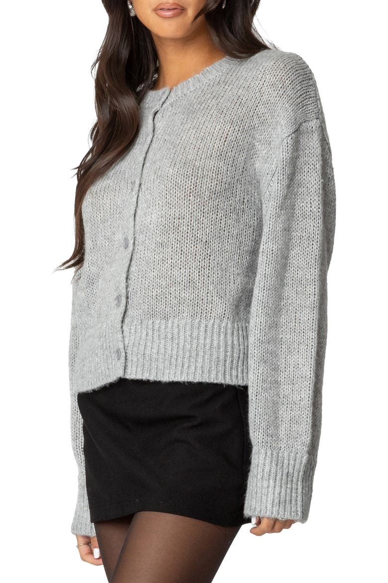 Freida Scalloped Fuzzy Cardigan, Alternate, color, GRAY-MELANGE