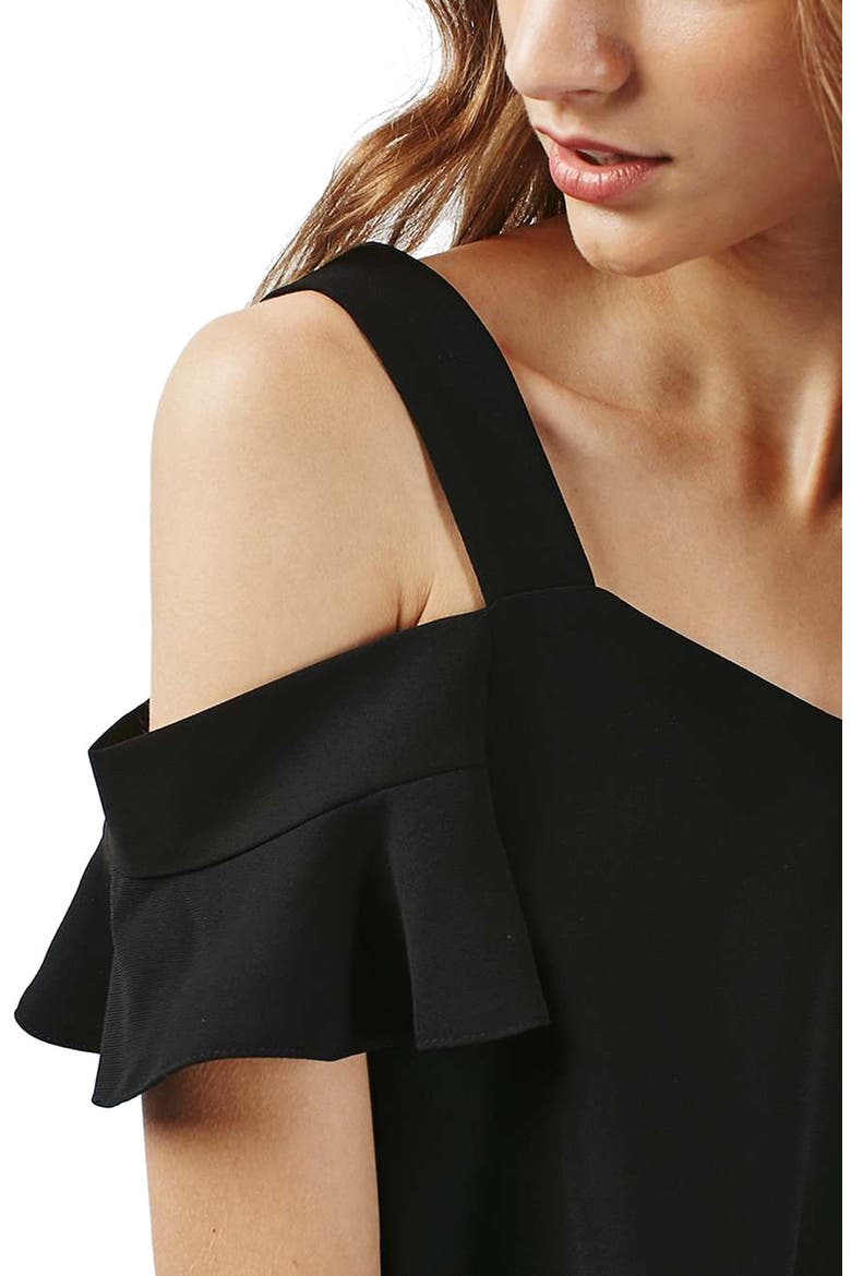 'Polly' Ruffle Bardot Top, Alternate, color, BLACK