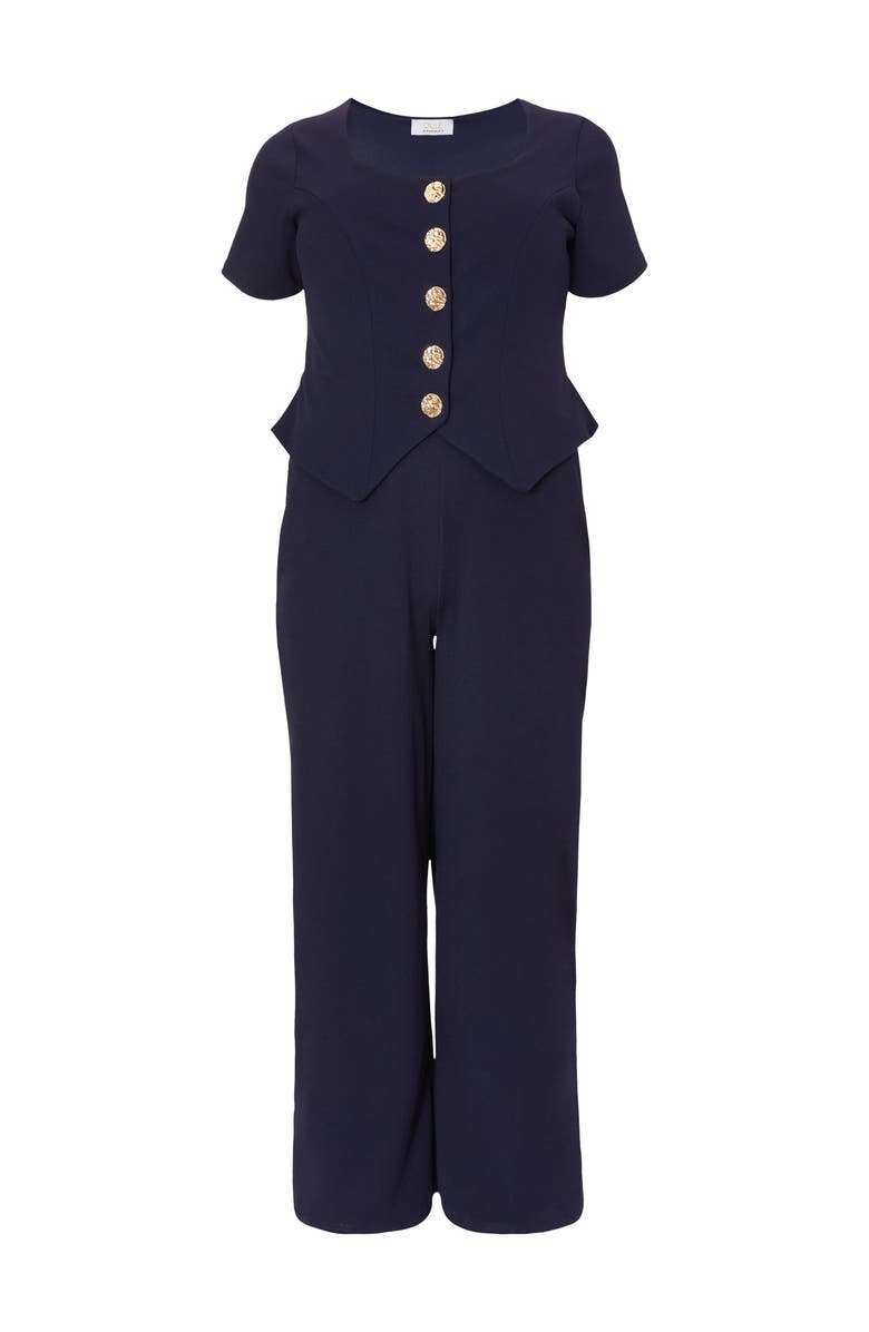 QUIZ Plus Size Button Detail Palazzo jumpsuit, Alternate, color, Navy