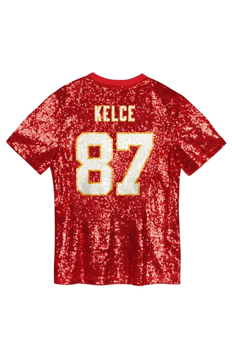 Outerstuff Girls Youth Travis Kelce Red Kansas City Chiefs Sequin V-Neck Fashion Jersey, Alternate, color, Red