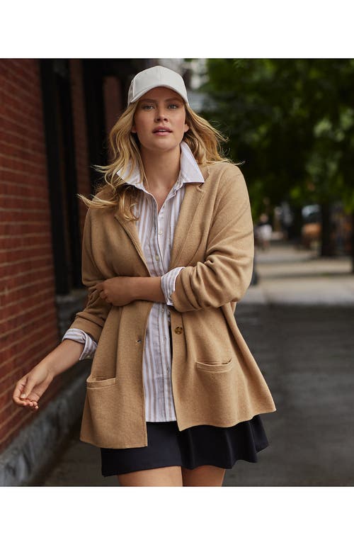 Shop Lands' End Plus Size Fine Gauge Cotton Button Front Blazer Sweater In Vicuna Heather
