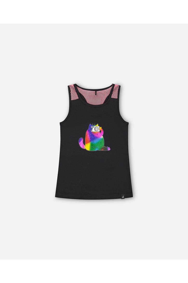 Girl's Organic Cotton Tank Top With Mesh Back Black, Main, color, Black