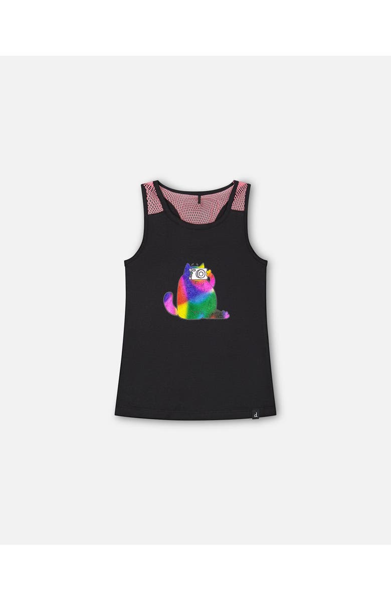 Deux par Deux Girl's Organic Cotton Tank Top With Mesh Back Black, Main, color,
