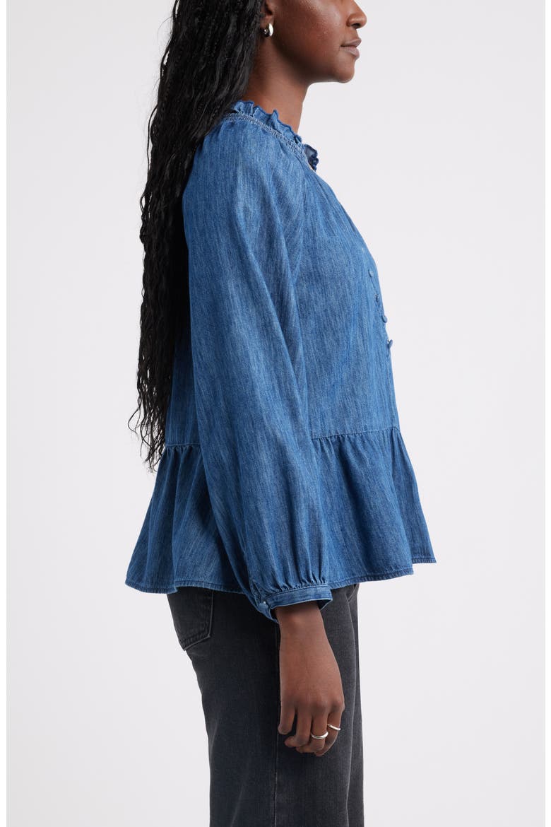 Peplum Cotton Chambray Top, Alternate, color, DARK WASH