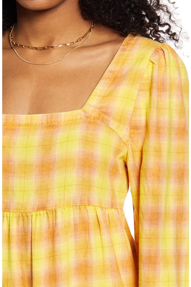 Plaid Long Sleeve Minidress, Alternate, color, YELLOW- TAN JORDY PLAID