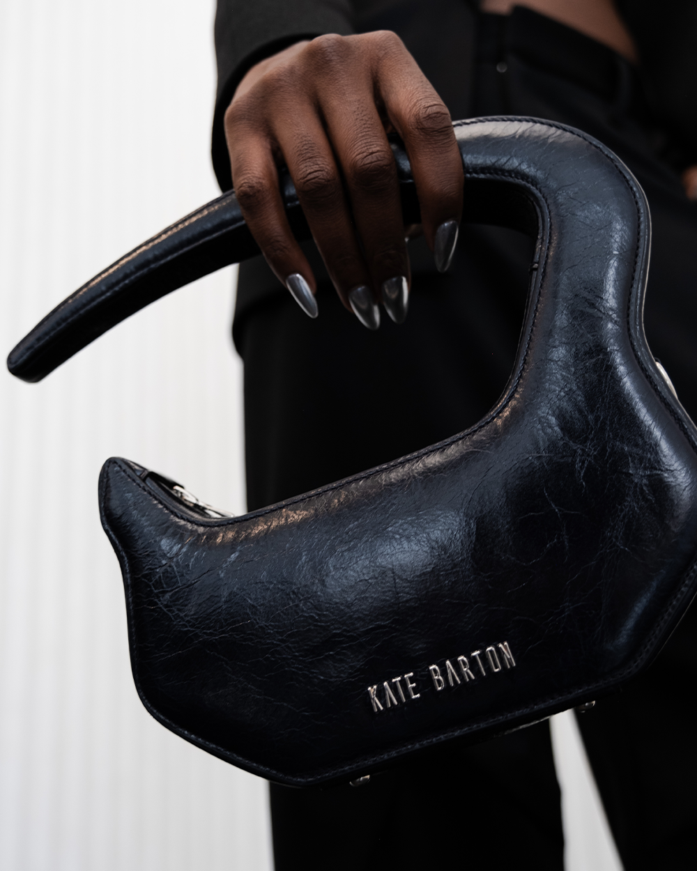 KATE BARTON Pierced Leather Bag, Alternate, color, Midnight Navy