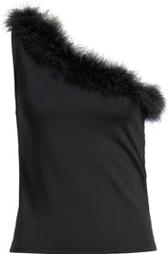 MANGO Xplumi Feather Trim One-Shoulder Top