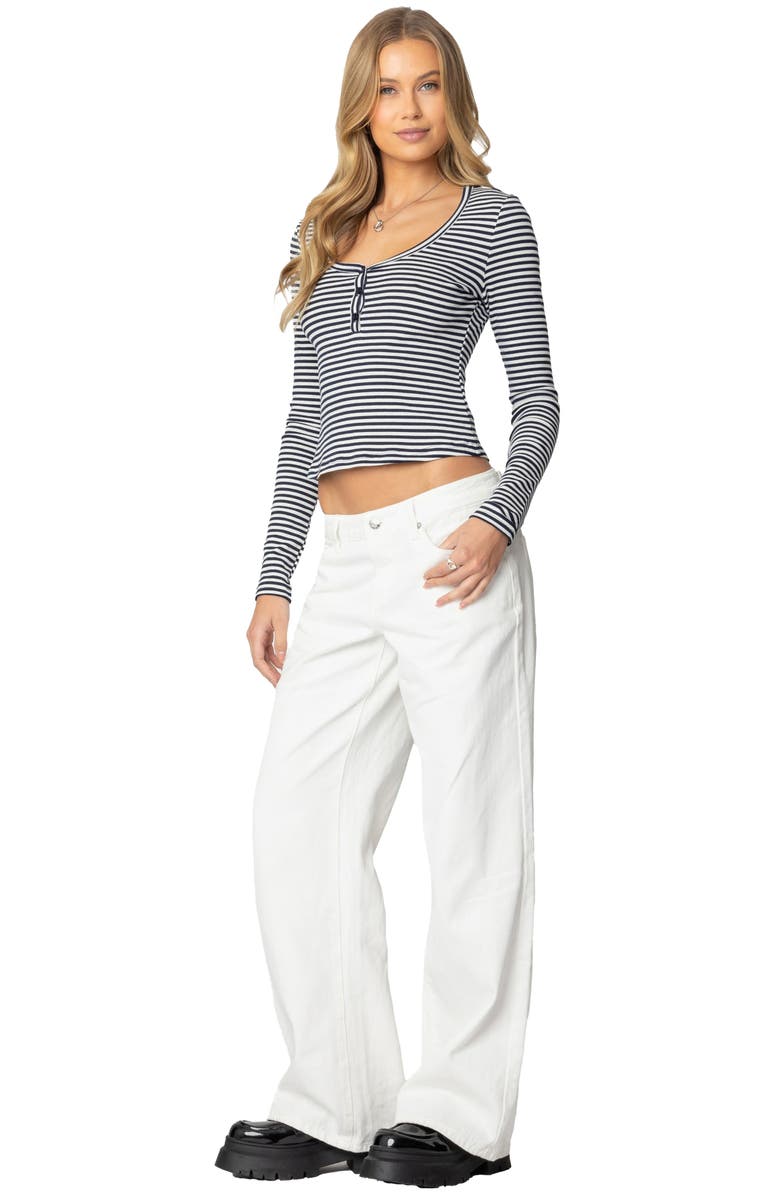 EDIKTED Jocelyn Stripe Stretch Cotton Crop Top, Alternate, color, Navy