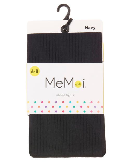 Memoi Opaque Fine Ribbed Nylon Tights In Black