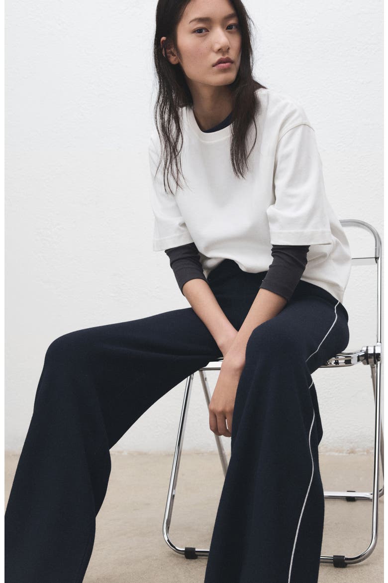 Contrast Stripe Straight Leg Pants, Alternate, color, NAVY