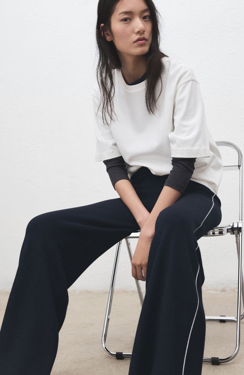 MANGO Contrast Stripe Straight Leg Pants, Alternate, color, Navy