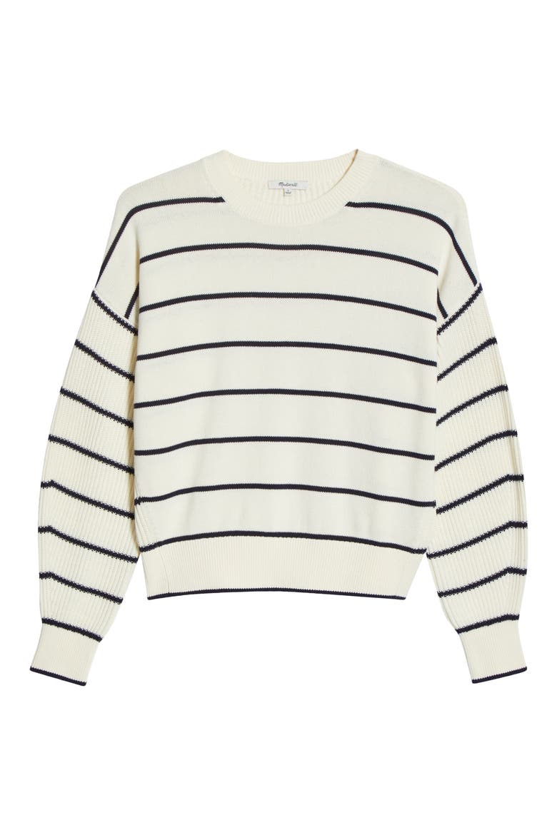Rib Drop-Shoulder Crewneck Sweater, Alternate, color, NAVY STRIPE COMBO