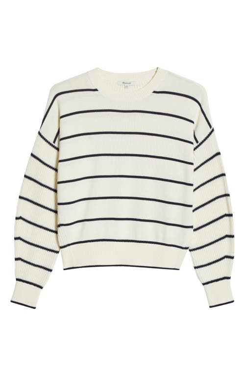 Madewell Striped Ribbed-sleeve Sweater Navy Stripe Combo In White