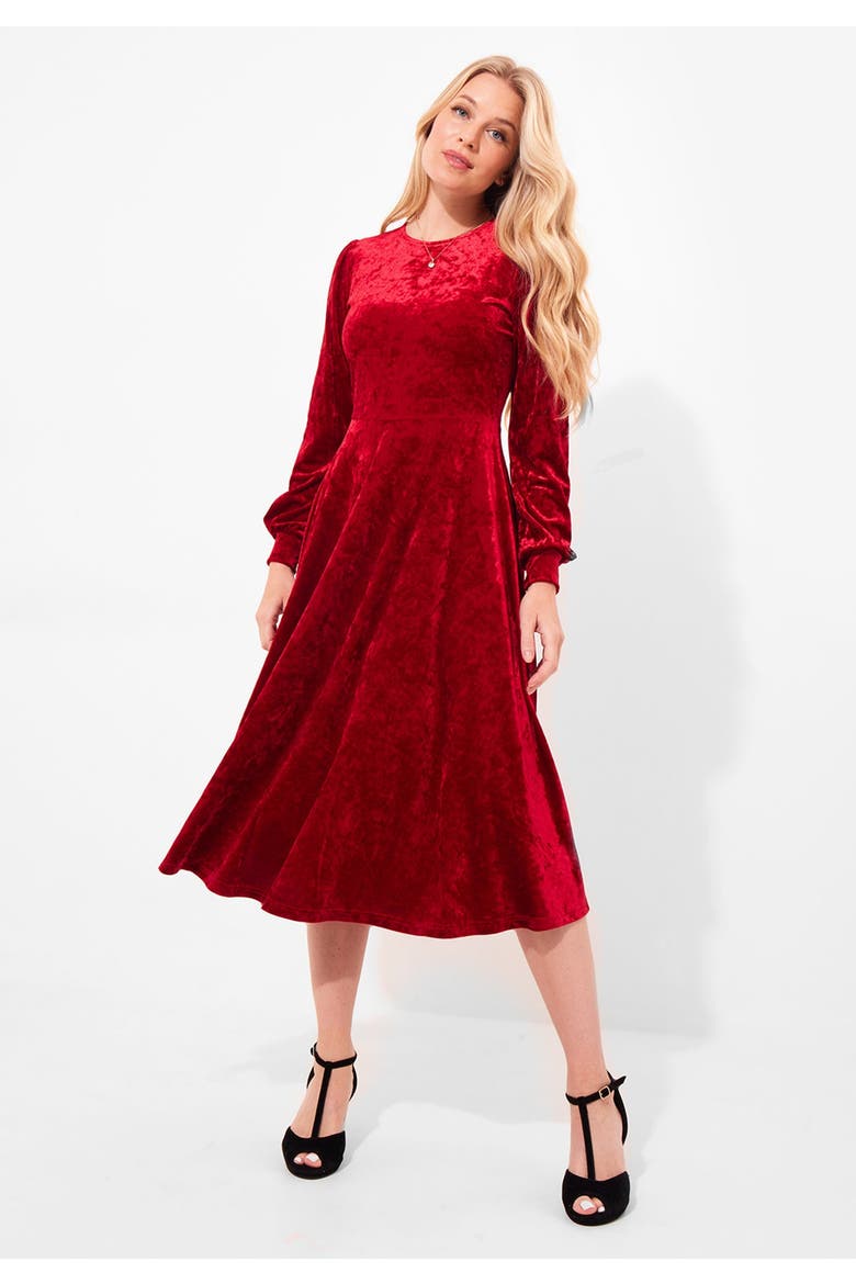 Crushed Velvet Midi Dress, Main, color, BRIGHT RUBY