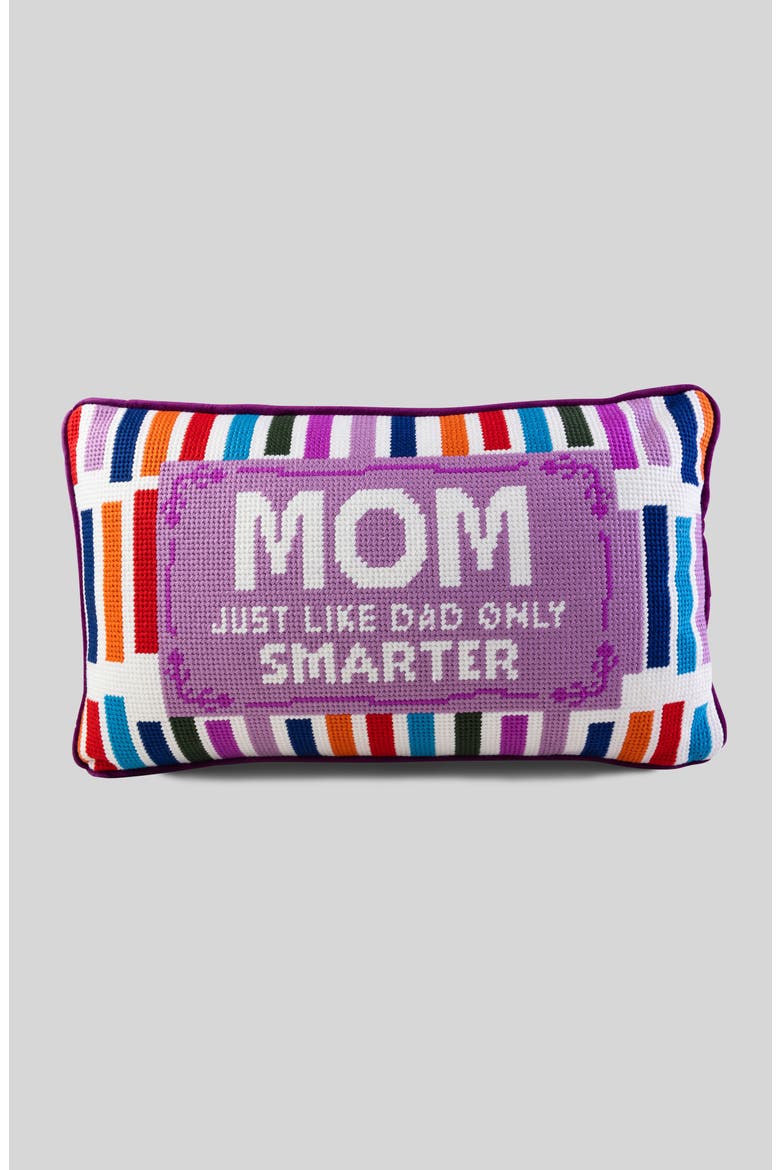 Mom Rules Needlepoint Pillow, Main, color, Purple, White, Multi