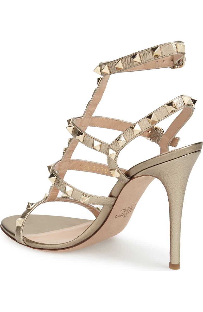 Valentino Garavani Valentino Rockstud Metallic Ankle Strap Sandal, Alternate, color,